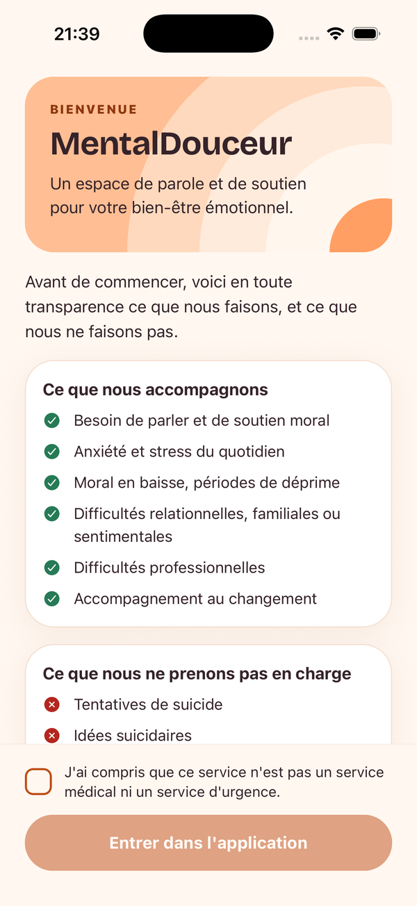 Écran de bienvenue : ce que nous accompagnons et ce que nous ne prenons pas en charge